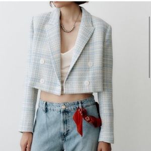 Full set Blue cropped textured tweed Zara crop blazer and short HOST PICK 🥳😍🥳